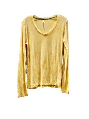 Women's Iresics Yellow Soft Custom Bleach Dye Long Sleeve Tee Size XL